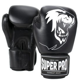 Super Pro Combat Gear Warrior kickbokshandschoenen leder (Zwart/Wit)