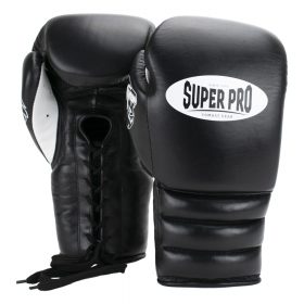 Super Pro Combat Gear Knock Out Bokshandschoenen Veter (Zwart/Wit)