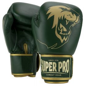 Super Pro Combat Gear Warrior SE Lederen (kick)bokshandschoenen Groen/Goud 14oz