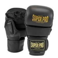 Super Pro Combat Gear Mma Shooter Handschoenen Leder , zwart - goud