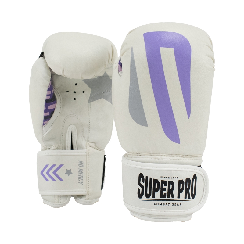 Super Pro Combat Gear (kick)bokshandschoenen Kids No Mercy , wit - paars - zilver