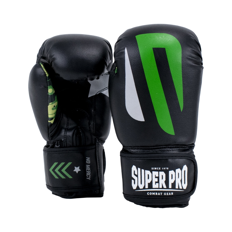 Super Pro Combat Gear (kick)bokshandschoenen Kids No Mercy , zwart - groen - zilver