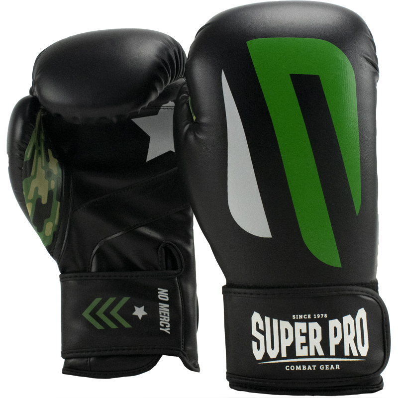 Super Pro Combat Gear (kick)bokshandschoenen Pu No Mercy , zwart - groen - zilver