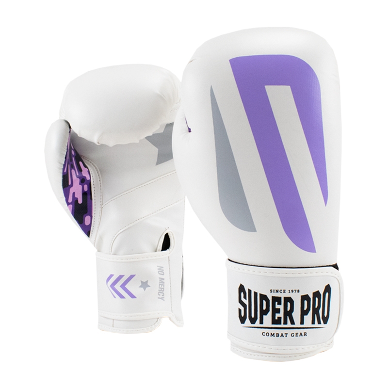 Super Pro Combat Gear (kick)bokshandschoenen Pu No Mercy , wit - paars - zilver