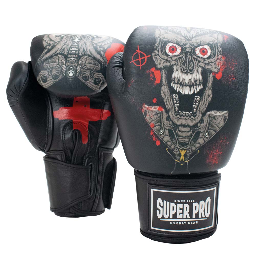 Super Pro Combat Gear (kick)bokshandschoenen Leder Skull , grijs - zwart