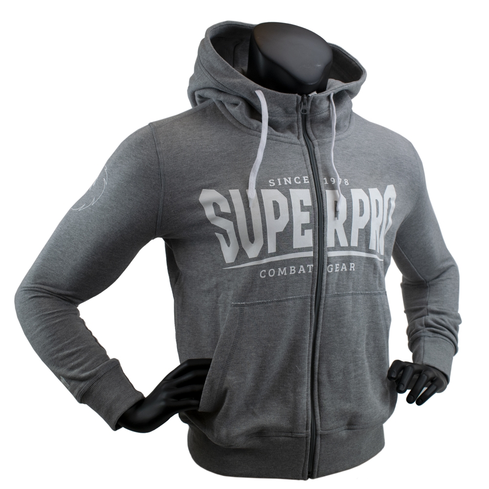 Super Pro Combat Gear Hoody Met Rits S.P. Logo , grijs - wit