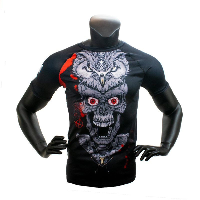 Super Pro Combat Gear Rashguard Shortsleeve Skull , rood - grijs - zwart